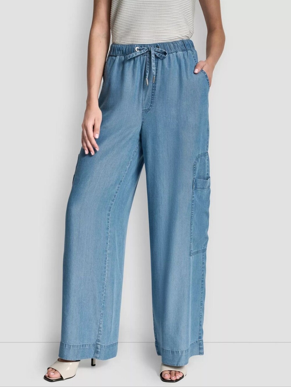 DKNY Light Blue Denim-Style Drawstring Cargo Pants